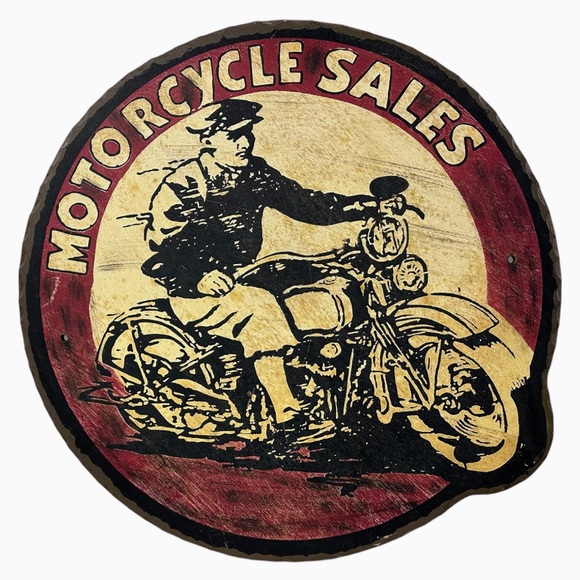 Other - Vintage “Motorcycle Sales” Handcrafted 24 Inch Masonite Sign - Retro Nostalgia